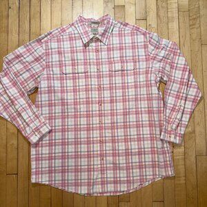 LL Bean Shirt Mens 2XL Tall Pink Blue Plaid Traditional Fit Casual Long Sleeve
